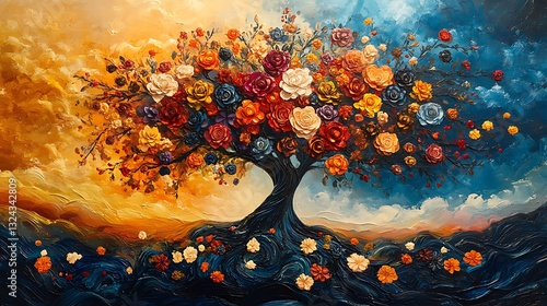 Majestic tree of life with radiant leaves high resolution image