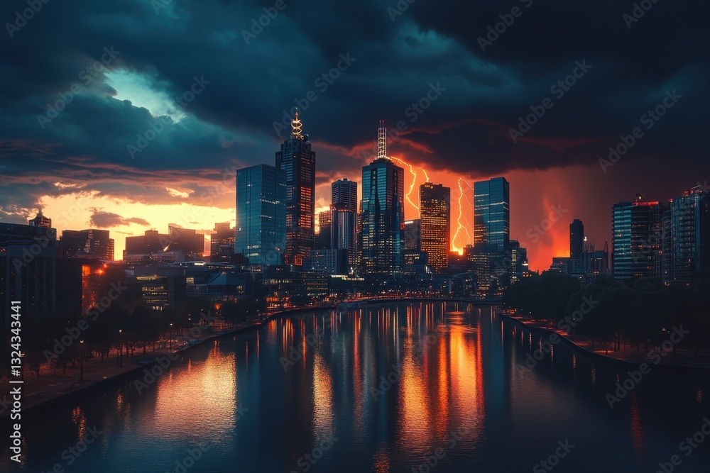 This photo captures a city skyline against a dramatic backdrop of lightning showcasing the aweinspiring power of nature An enchanting skyline view of a city during a thunderstorm . This photo captures a city skyline against a dramatic backdrop of lightning showcasing the aweinspiring power of nature An enchanting skyline view of a city during a thunderstorm .