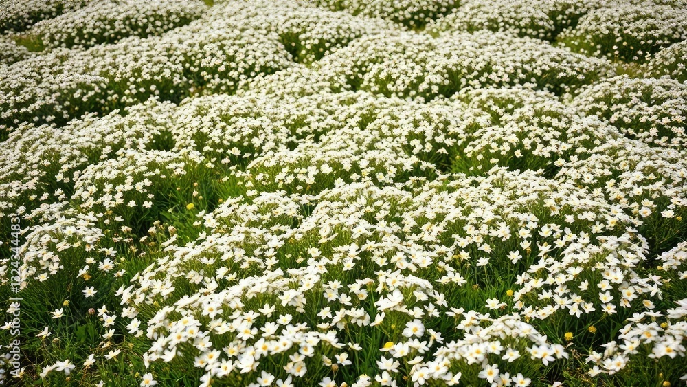 A carpet of small white flowers blanketing the meadow, petals, field flowers A carpet of small white flowers blanketing the meadow, petals, field flowers