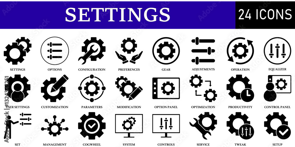 Fototapeta premium Set of Settings Icons or symbols Vector fully editable file.