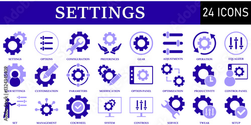Set of Settings Icons or symbols Vector fully editable file.