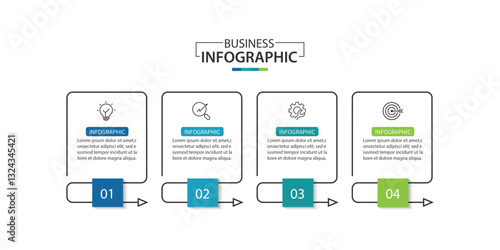 Business infographic template. 4 Step timeline journey, vector illustration