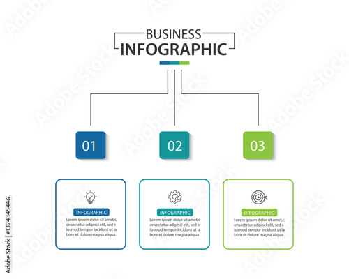 Design template for vector infographic labels with icons and 3 options or steps.	