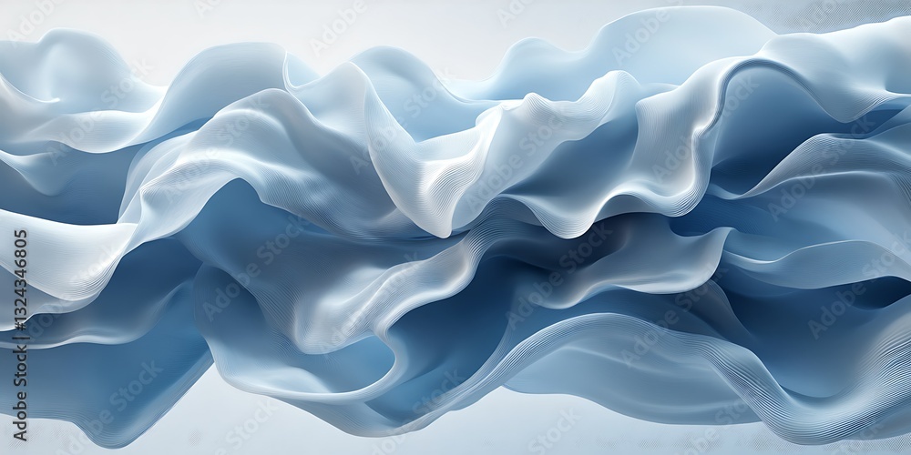 Fototapeta premium Flowing light blue fabric, abstract waves