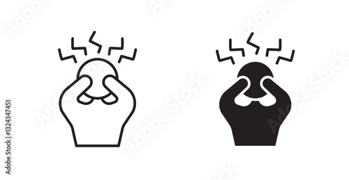 Anxiety thin line and fill vector icons set