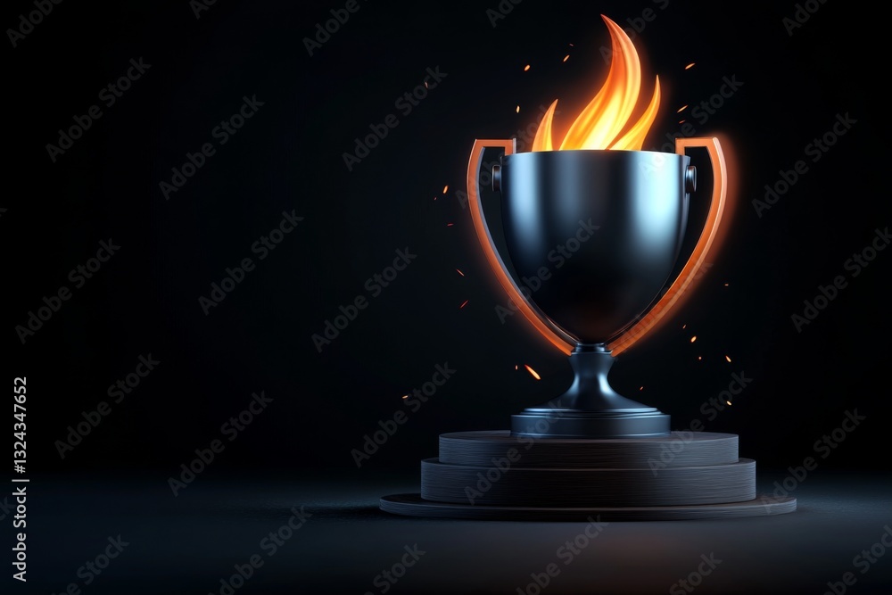 A glowing trophy with flames, symbolizing victory and achievement A glowing trophy with flames, symbolizing victory and achievement
