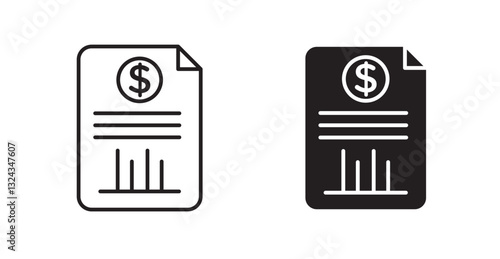 Bank statement thin line and fill vector icons set