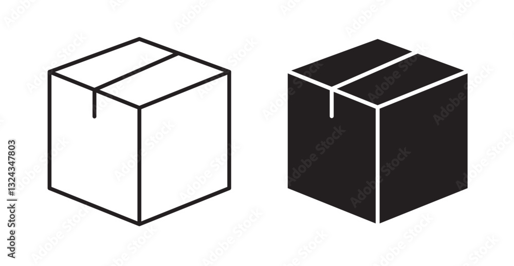 Box thin line and fill vector icons set Box thin line and fill vector icons set