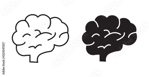 Brain thin line and fill vector icons set