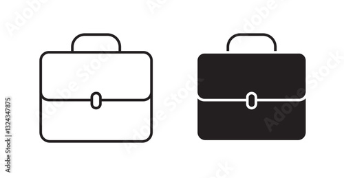 Briefcase thin line and fill vector icons set