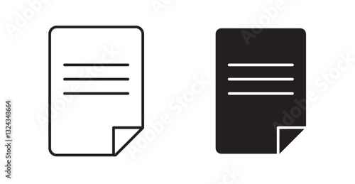 Document thin line and fill vector icons set