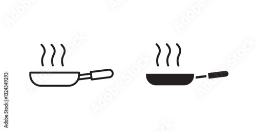 Frying pan thin line and fill vector icons set