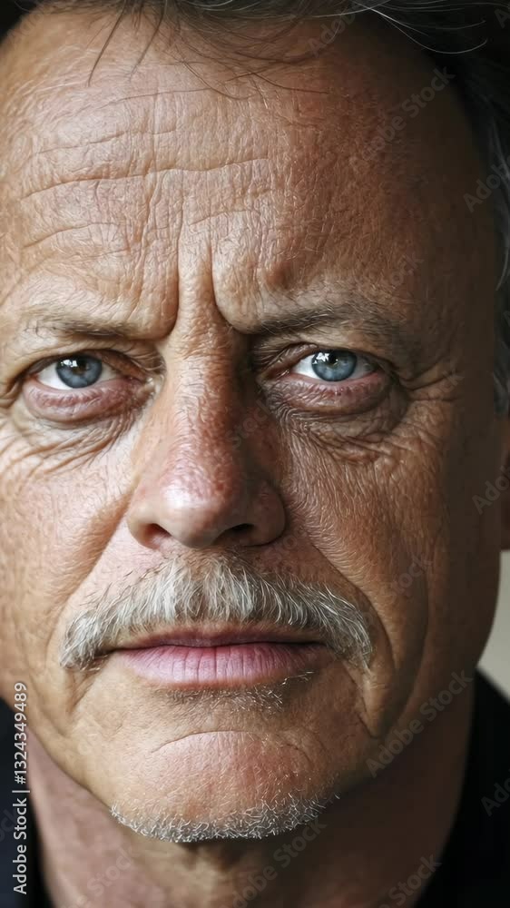 Portrait of an older man with striking blue eyes and distinct facial features showcasing life experiences and wisdom Portrait of an older man with striking blue eyes and distinct facial features showcasing life experiences and wisdom