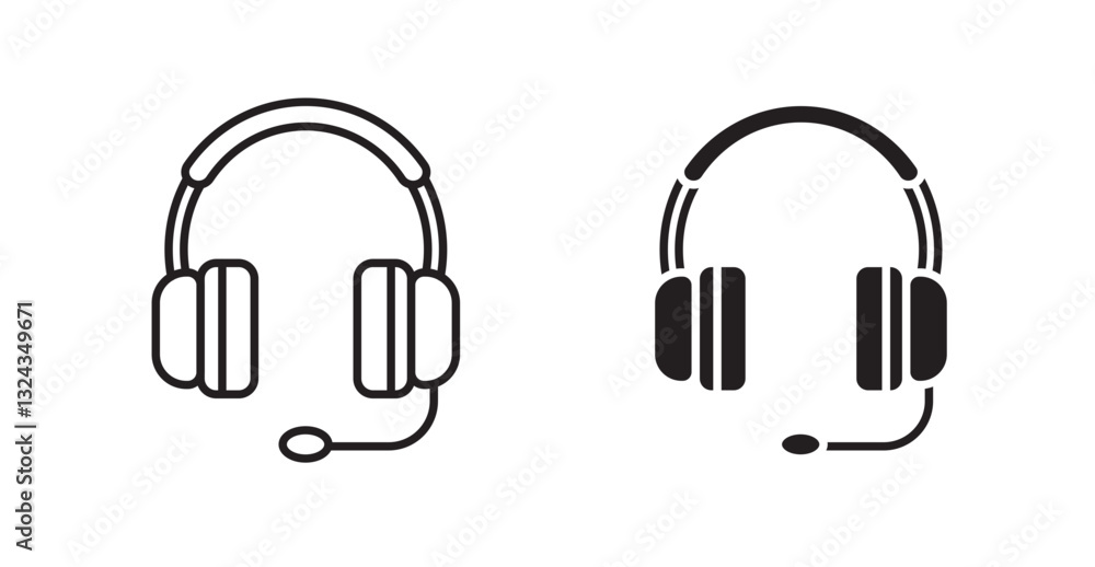 Headphones thin line and fill vector icons set Headphones thin line and fill vector icons set