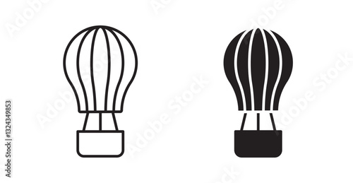 Hot air balloon thin line and fill vector icons set