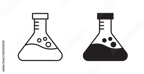 Lab flask thin line and fill vector icons set