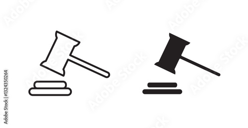 Law thin line and fill vector icons set