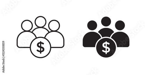 Mutual funds thin line and fill vector icons set