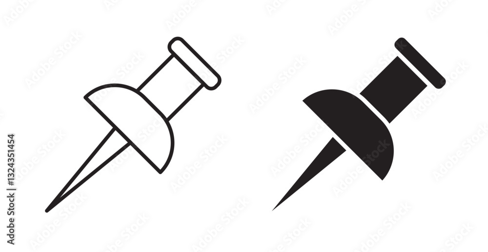 Pin thin line and fill vector icons set Pin thin line and fill vector icons set