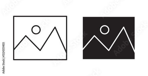 Picture thin line and fill vector icons set