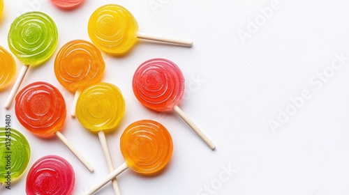 Assorted Lollipop Selection Placed On White Surface