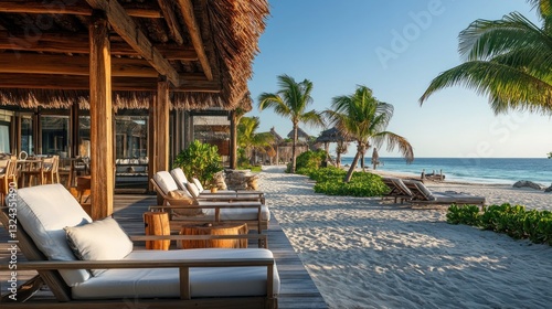 Secluded beachfront resort offers tranquil escape with comfortable cabanas and endless ocean views