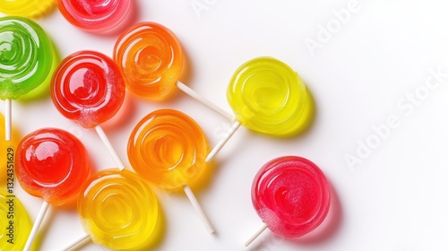 Colorful Lollipops Artfully Arranged On White Surface