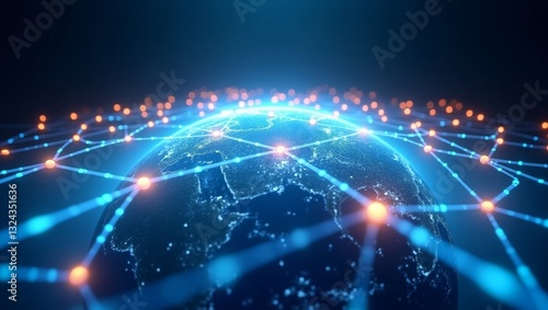 Global network connection covering the earth with lines of innovative perception . Concept of 5G wireless digital connection and future in the internet of things . 3D illustration .