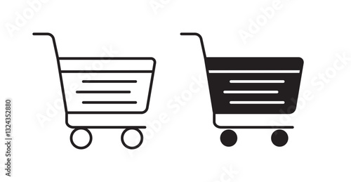 shopping cart thin line and fill vector icons set