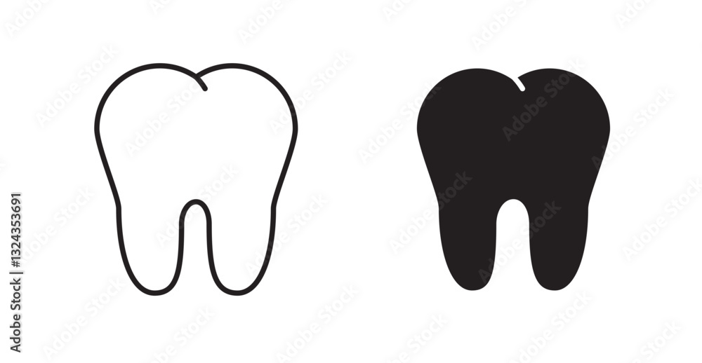 Tooth thin line and fill vector icons set Tooth thin line and fill vector icons set