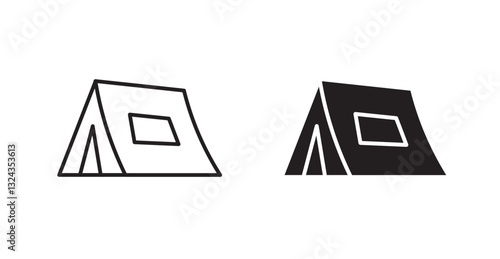 Tent thin line and fill vector icons set