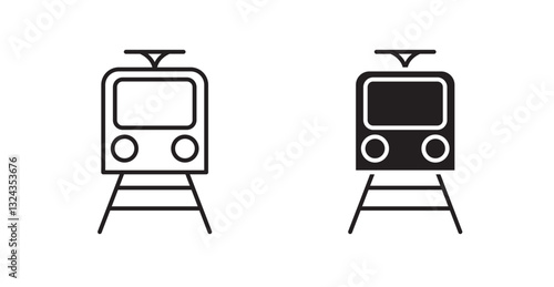 Train thin line and fill vector icons set