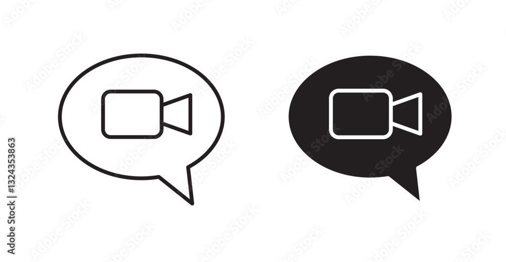 Naklejka premium Video chat thin line and fill vector icons set