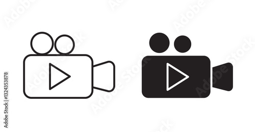 Video thin line and fill vector icons set