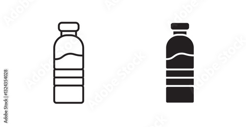 Water bottle thin line and fill vector icons set