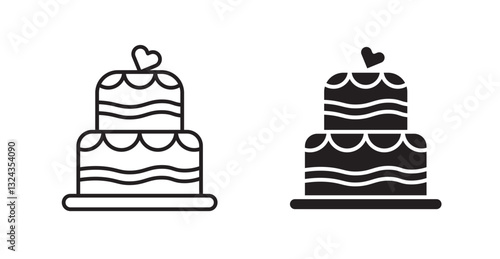 Wedding cake thin line and fill vector icons set