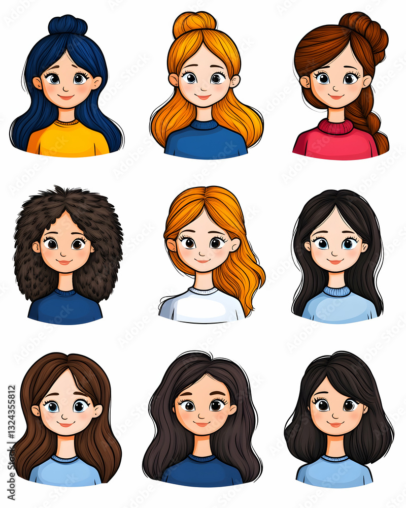 Cute girl avatars with various hairstyles (1) Cute girl avatars with various hairstyles (1)