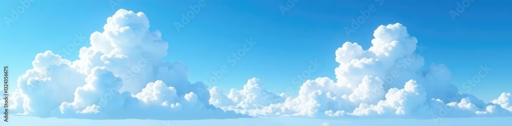 Brilliant blue sky with puffy white cumulus clouds, landscape, horizon Brilliant blue sky with puffy white cumulus clouds, landscape, horizon