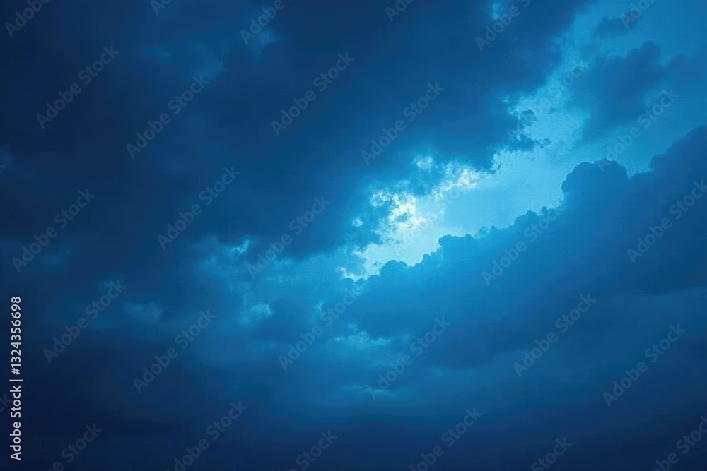 Fototapeta premium Majestic blue against a backdrop of dense dark cloudy, majestic, nature, vast