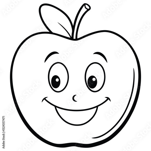 Cute apple line art silhouette vector design, coloring page.
