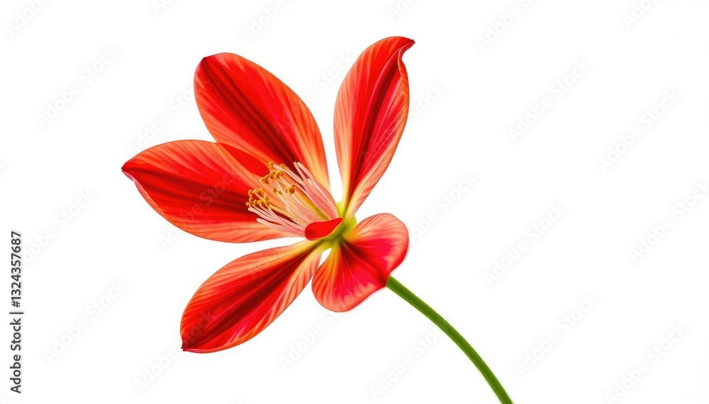 Fototapeta premium A single vibrant bloom, petals unfurled, against pure white, background, flora