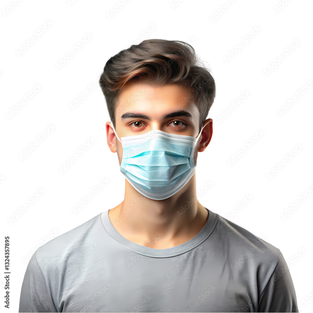 Man Wearing Disposable Face Mask on transparent background Man Wearing Disposable Face Mask on transparent background