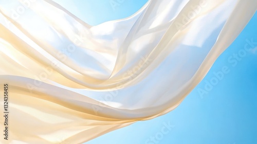 Flowing White Fabric Against Clear Blue Summer Sky