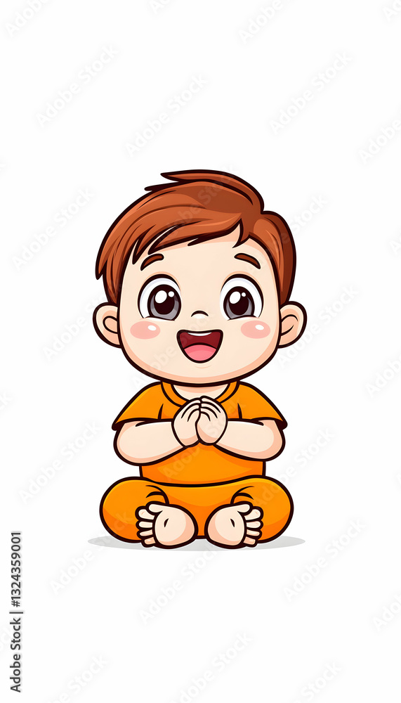 Cute little boy sitting, hands together, smiling Cute little boy sitting, hands together, smiling