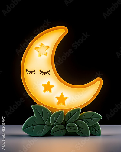 Cute moon night light with leaves