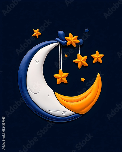 Cute moon with stars, a whimsical design perfect for children's room decor
