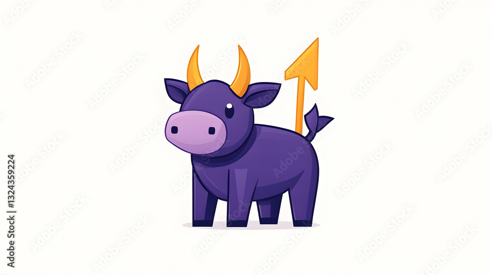 Fototapeta premium Cute purple bull with a yellow arrow tail