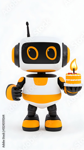 Cute robot holding a birthday cake (2)