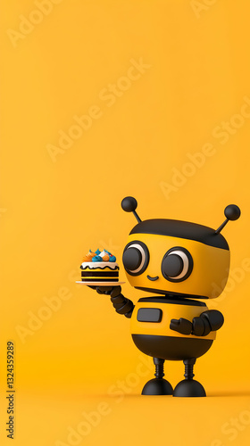 Cute robot holding a birthday cake (1)