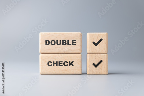 фотографія Double Check concept by stack wood blocks, verify information to prevent errors